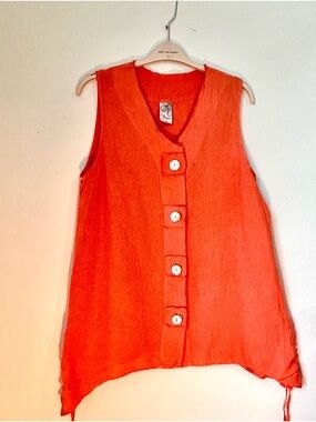 LA Fixsun 100% Linen Coral Button Top Oversized Boho Lagenlook Ruched
XL/XXL